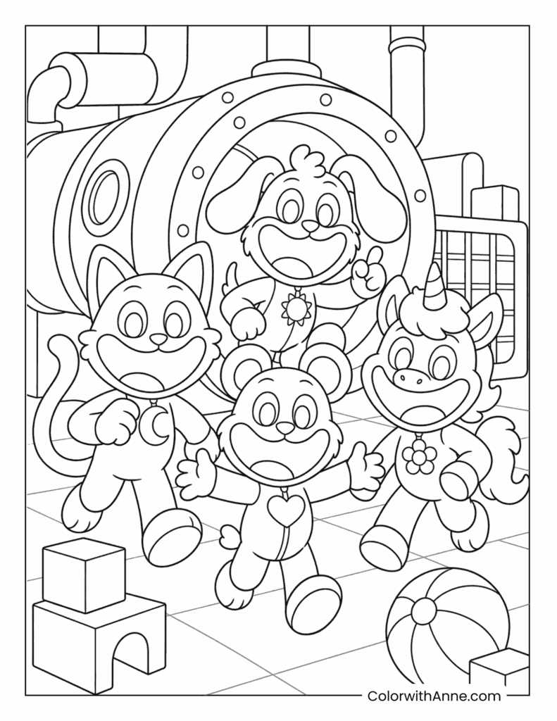 Poppy Playtime Group Factory Scene Coloring Page