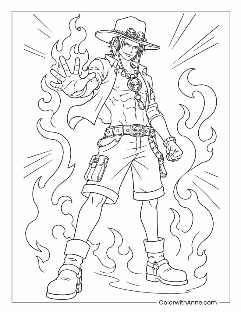 Portgas D. Ace Fire Fist Flame Power Coloring Page