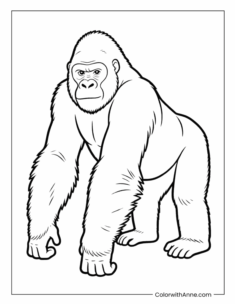 Powerful Gorilla on All Fours Coloring Page