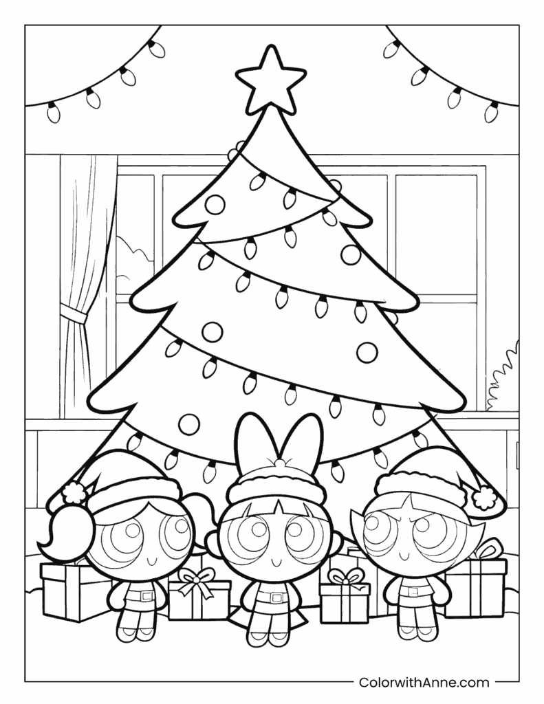 Powerpuff Girls‘ Christmas Party Coloring Page