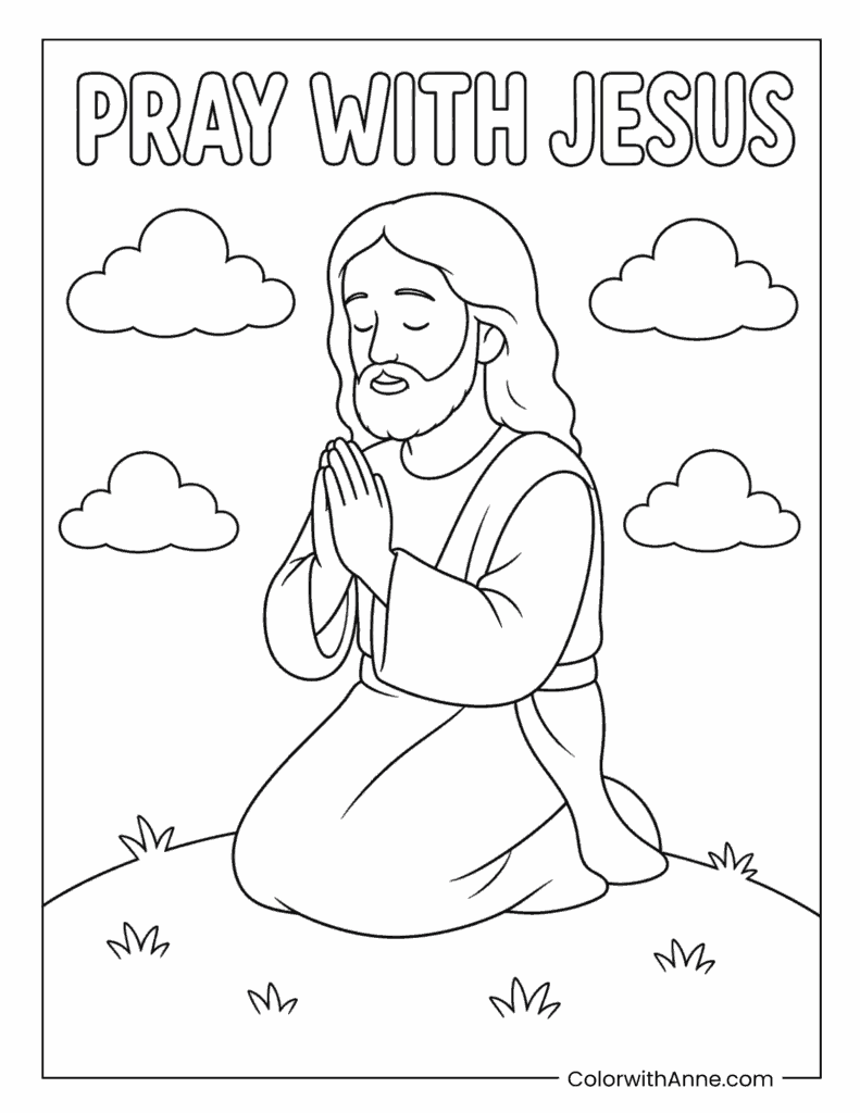 Pray with Jesus Coloring Page