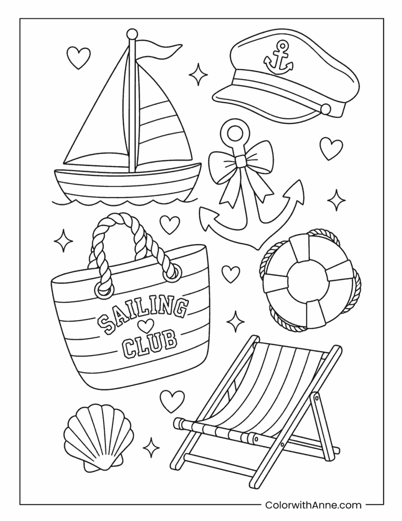Preppy Sailing Club Dreams Coloring Page