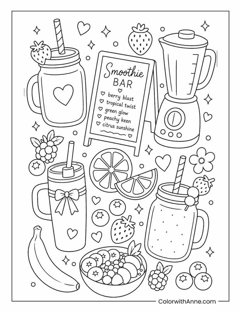 Preppy Smoothie Bar Coloring Page