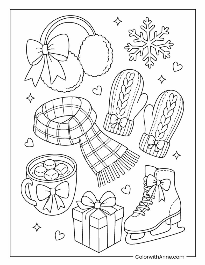 Preppy Warm Knit Winter Comfort Coloring Page