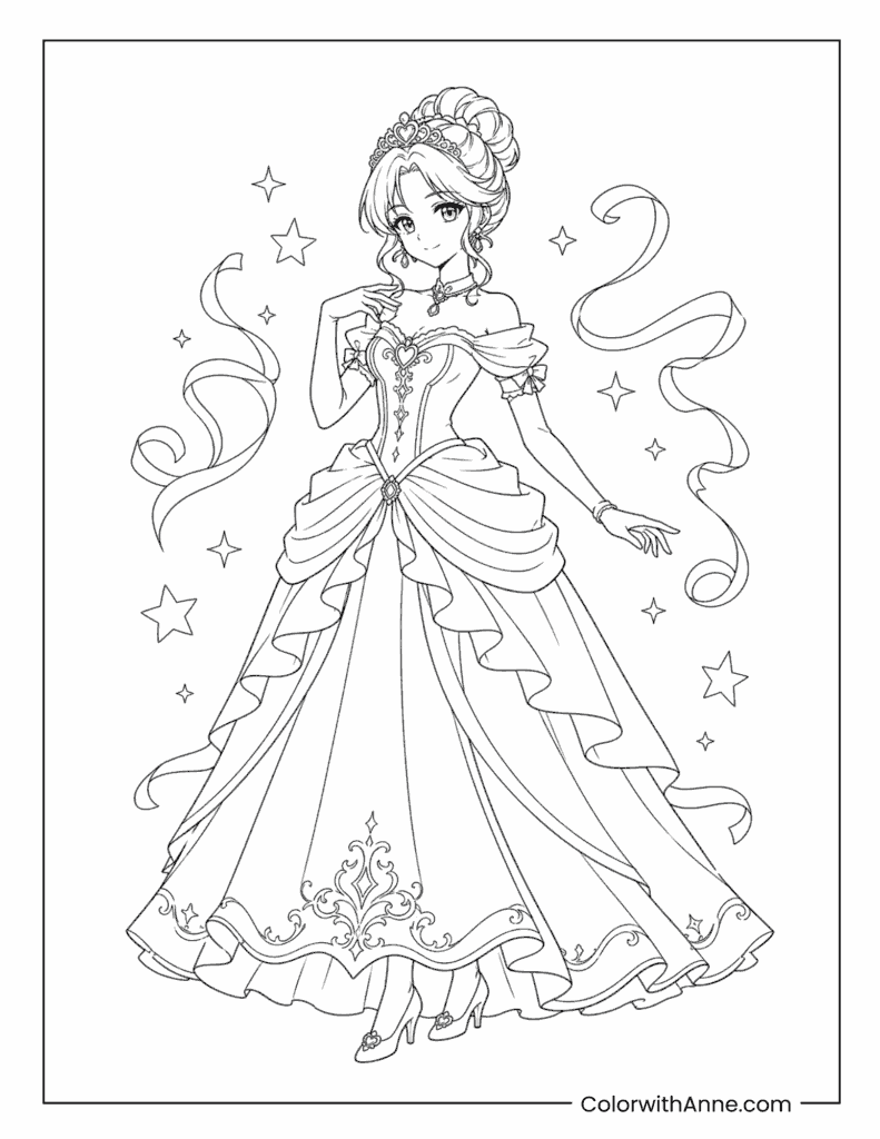 Princess Anime Girl Coloring Page for Kids
