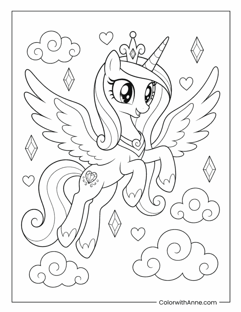 Princess Cadance Flying Hearts My Little Pony Coloring Page