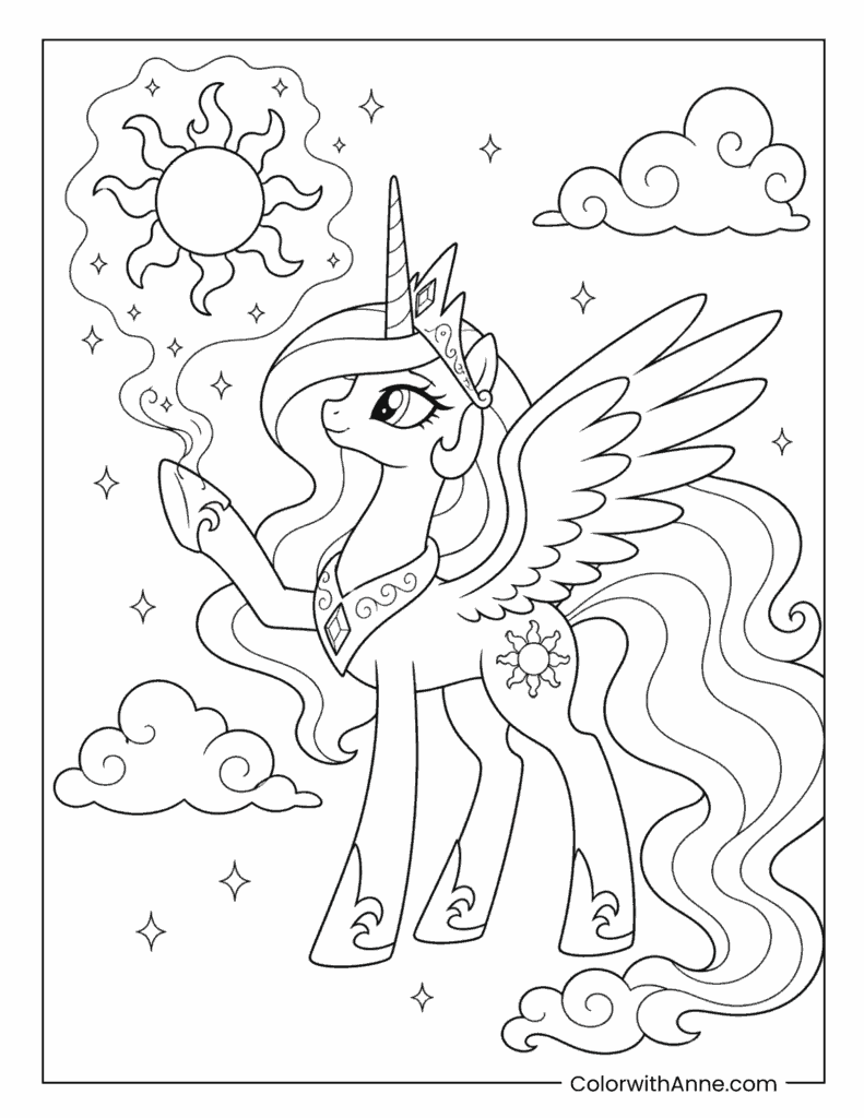 Princess Celestia Raising the Sun Coloring Page
