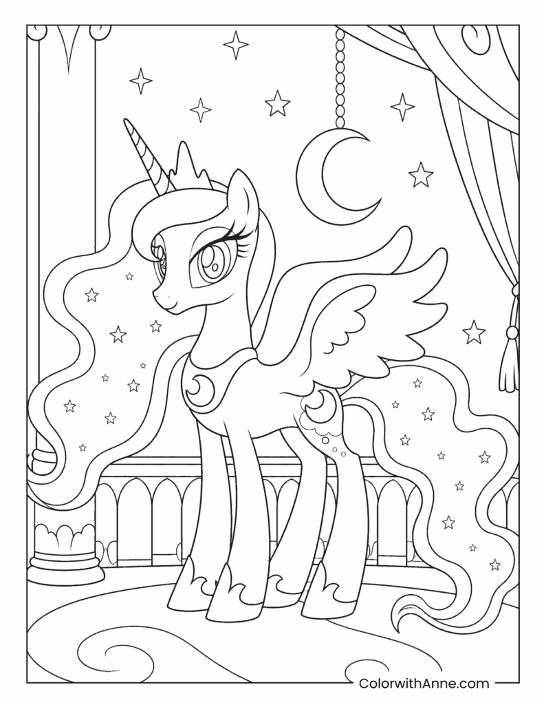 Princess Luna Castle Balcony My Little Pony Coloring Page