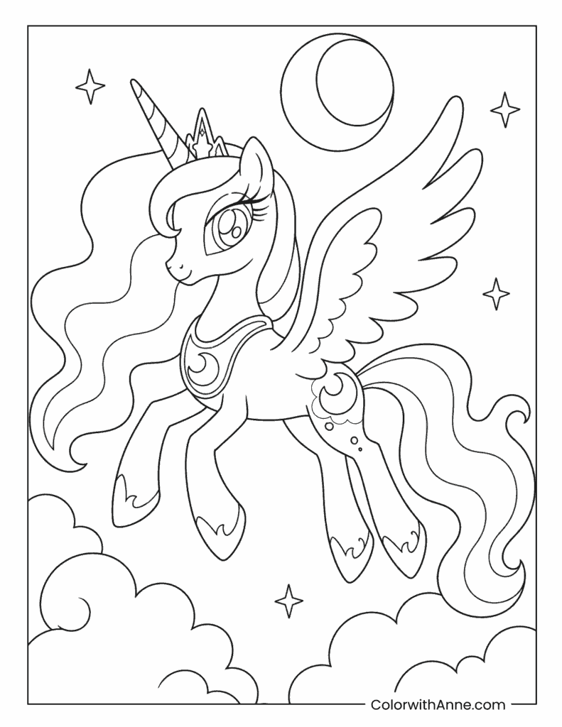 Princess Luna Flying Moonlight Coloring Page