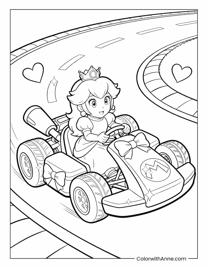 Princess Peach in a Decorated Kart Coloring Page