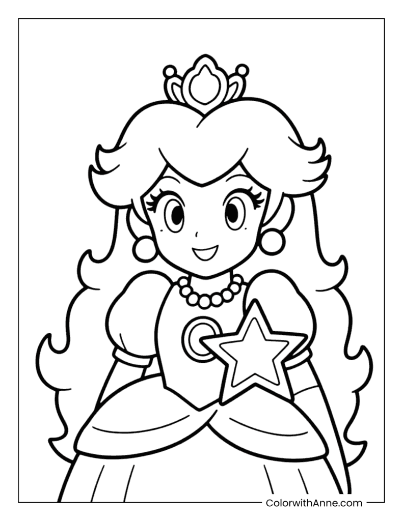 Princess Peach with a Star Power-Up Coloring Page