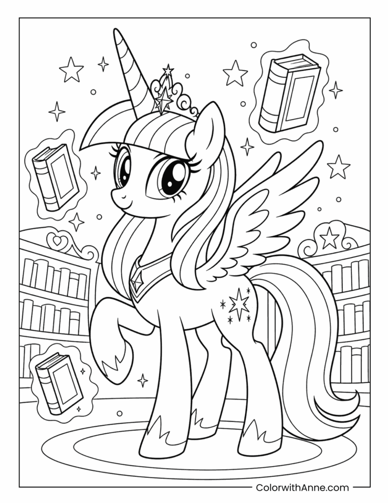 Princess Twilight Sparkle Magical Library Coloring Page