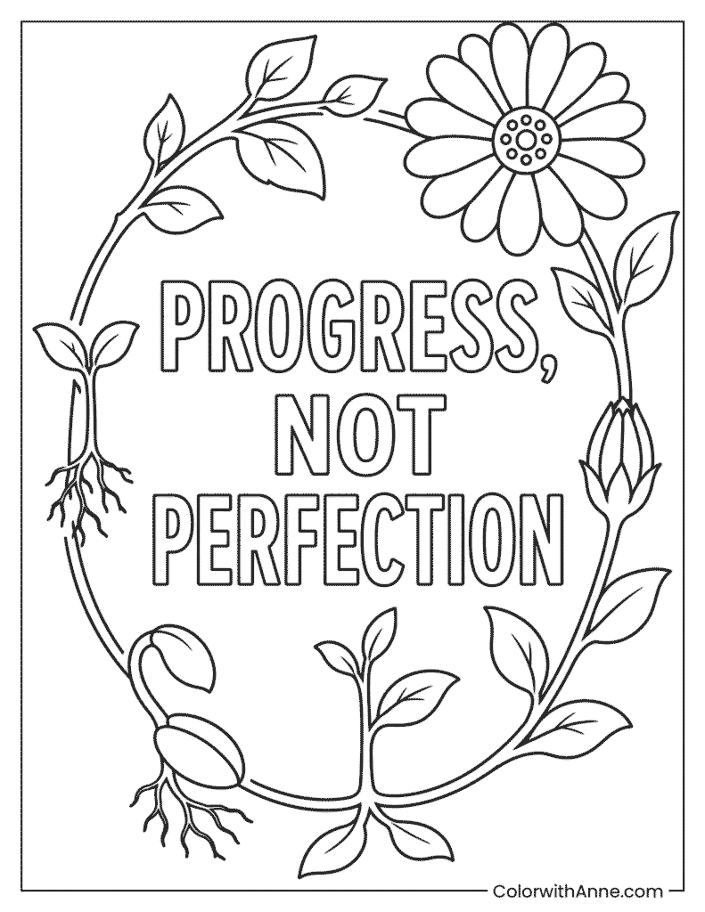 Progress, Not Perfection Coloring Page