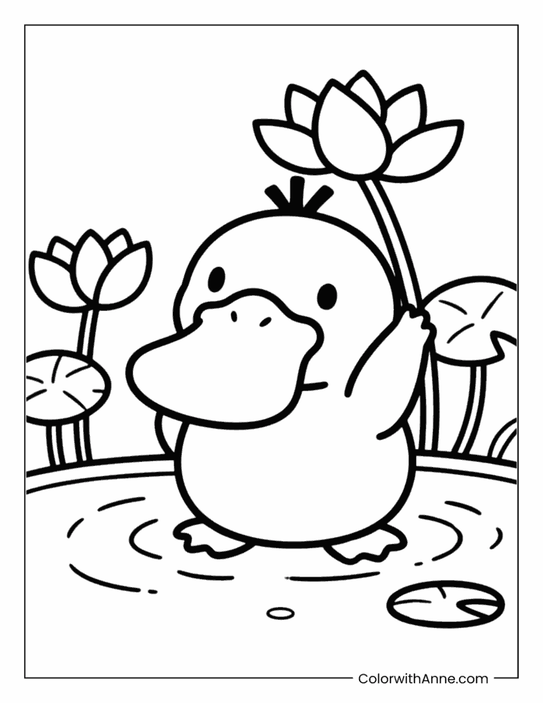Psyduck Pokemon at a Pond Coloring Page