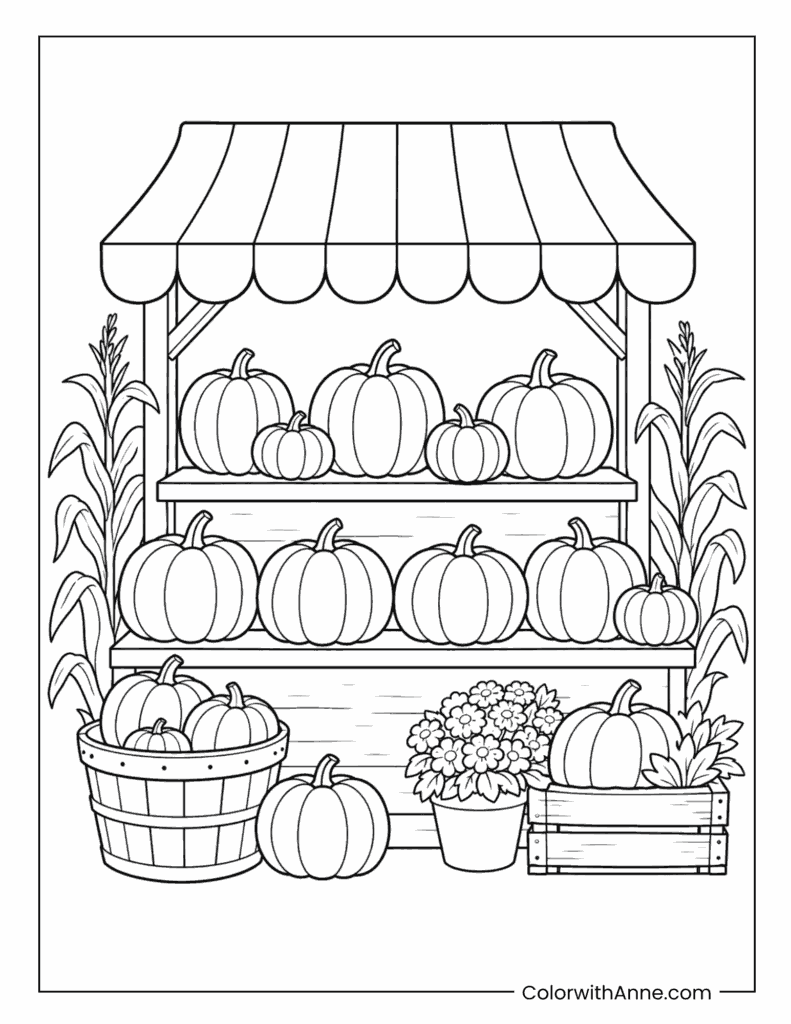 Pumpkin Market Farm Stand Display Coloring Page