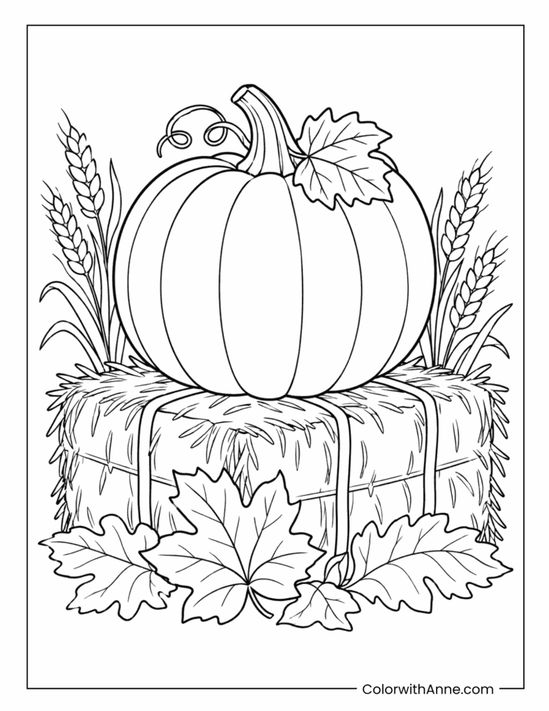 Pumpkin On Hay Bale Coloring Page