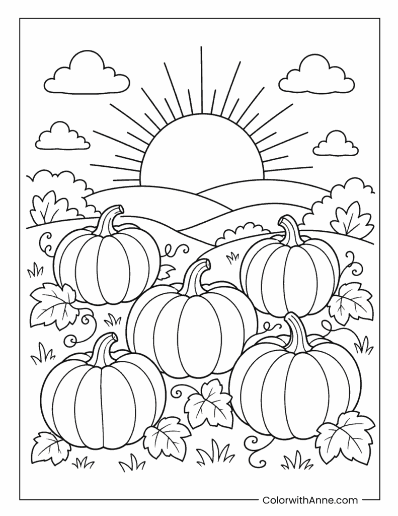 Pumpkin Patch At Sunrise Coloring Page