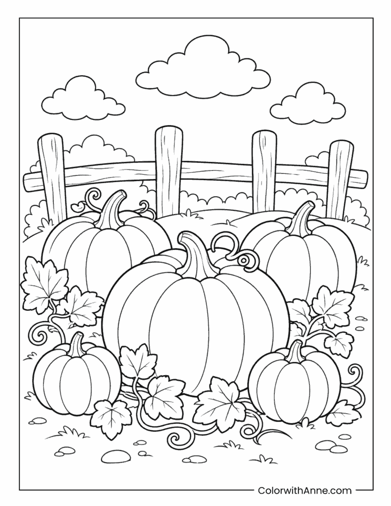 Pumpkin Patch By Country Fence Coloring Page