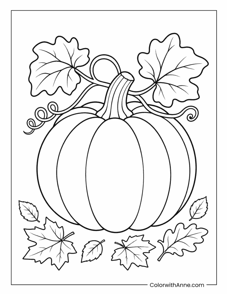 Pumpkin With Curled Leaves Coloring Page