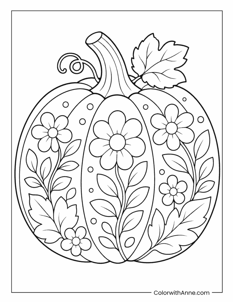 Pumpkin With Floral Pattern Coloring Page