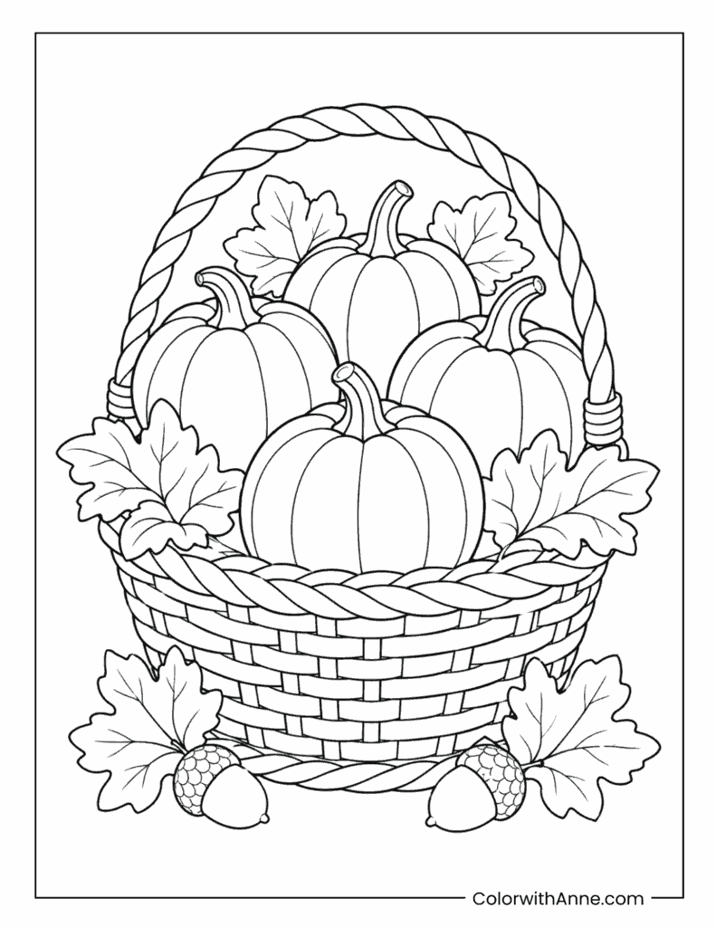 Pumpkins In Woven Basket Coloring Page