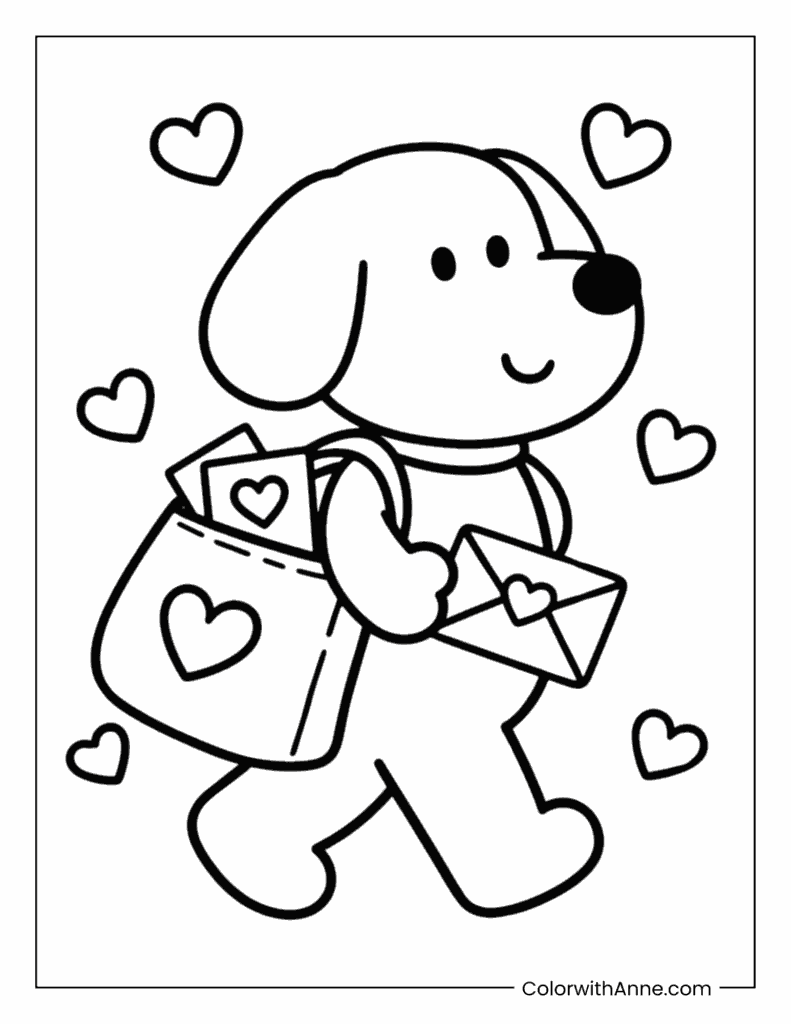 Puppy Delivering Valentine's Cards Coloring Page