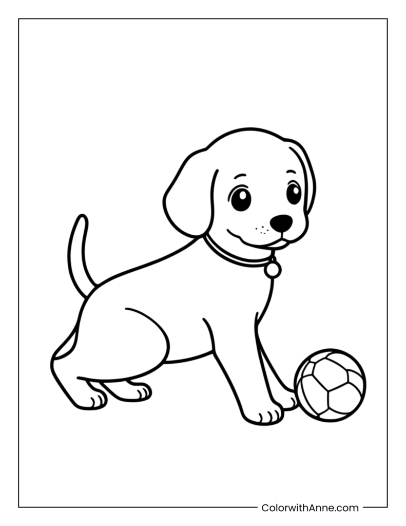 Puppy Playing with a Ball Coloring Page