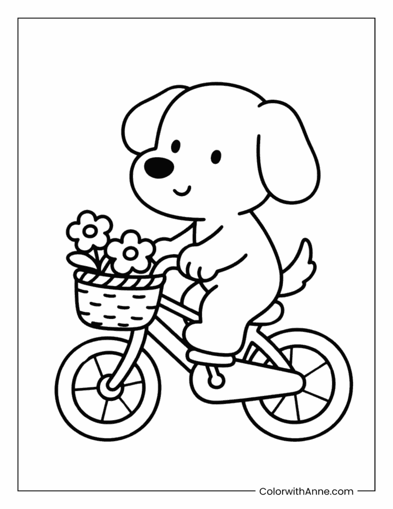 Puppy Riding a Bicycle Coloring Page