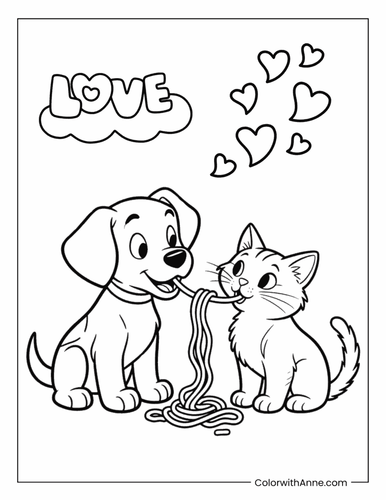 Puppy and Kitten Sharing Food Coloring Page