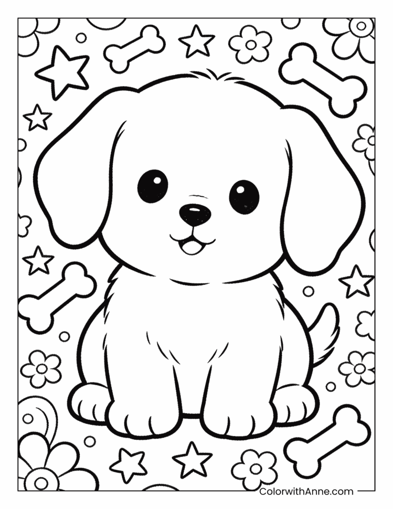 Puppy with Patterned Background Coloring Page