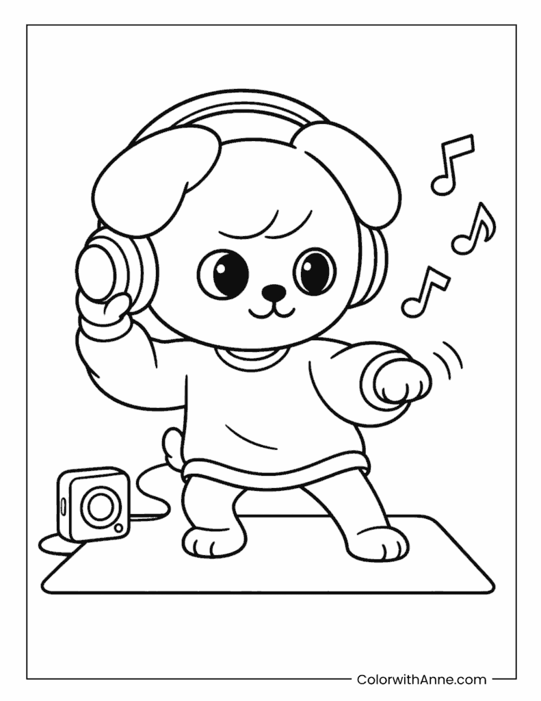 PuppyM Wearing Headphones Coloring Page