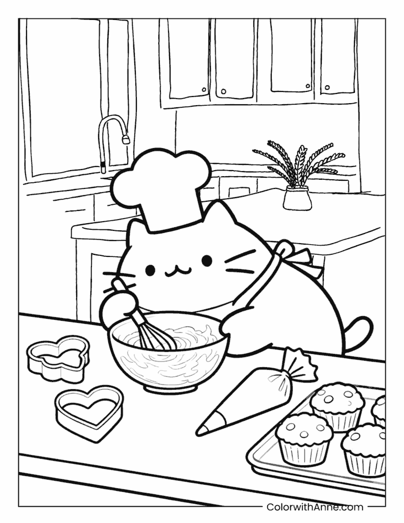 Pusheen Baking Christmas Treats Coloring Page