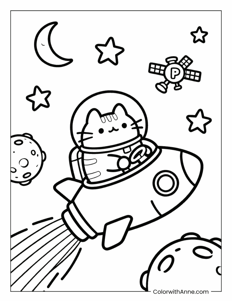 Pusheen the Space Explorer Coloring Page