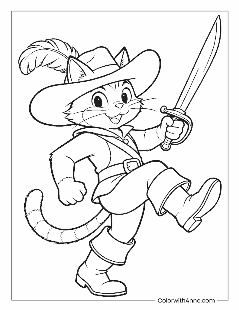 Puss in Boots the Swordsman Coloring Page