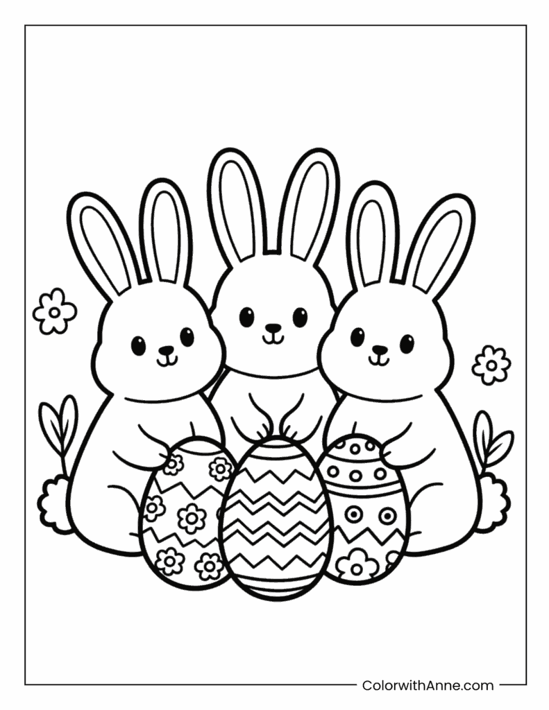Rabbits Surrounded by Easter Eggs Coloring Page