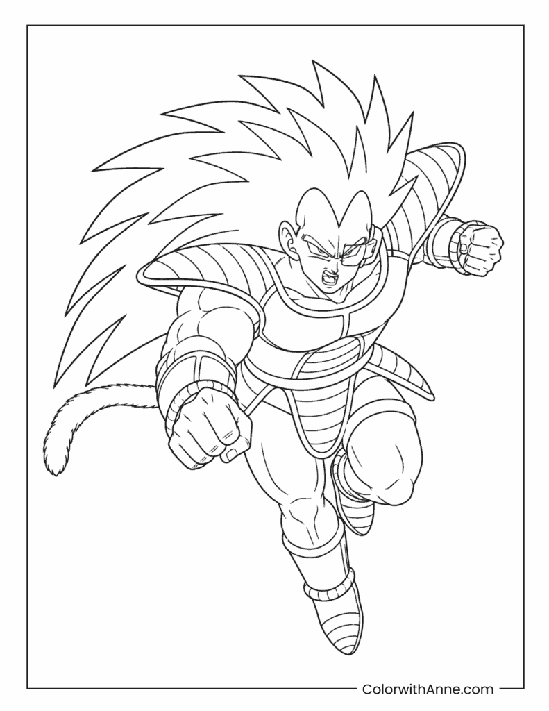 Raditz Flying Punch Attack Coloring Page