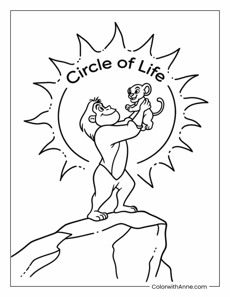 Rafiki Holding Up Baby Simba on Pride Rock Coloring Page