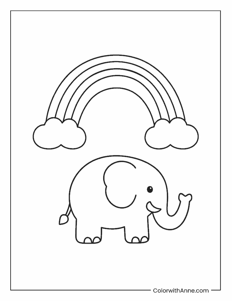Rainbow Arching Over an Elephant Coloring Page