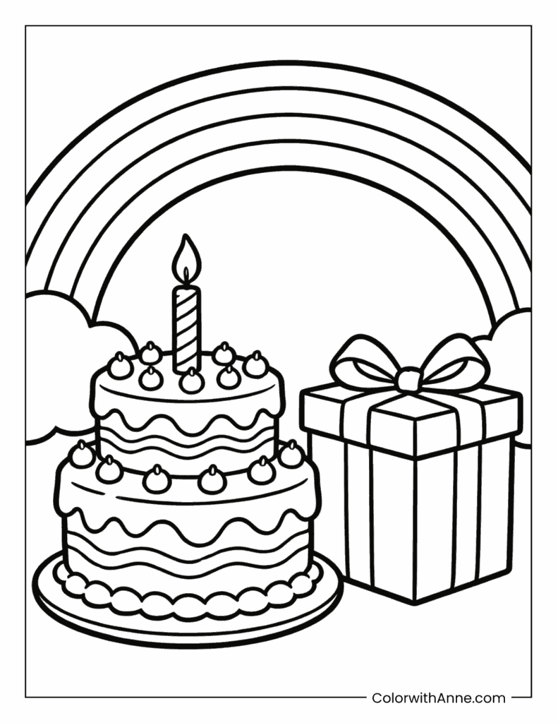 Rainbow Birthday Cake Coloring Page