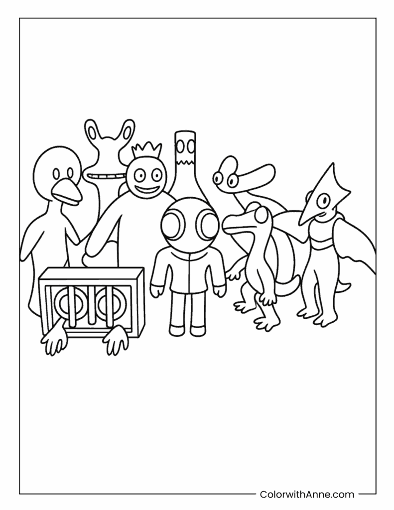 Rainbow Friends Group Gathering Coloring Page