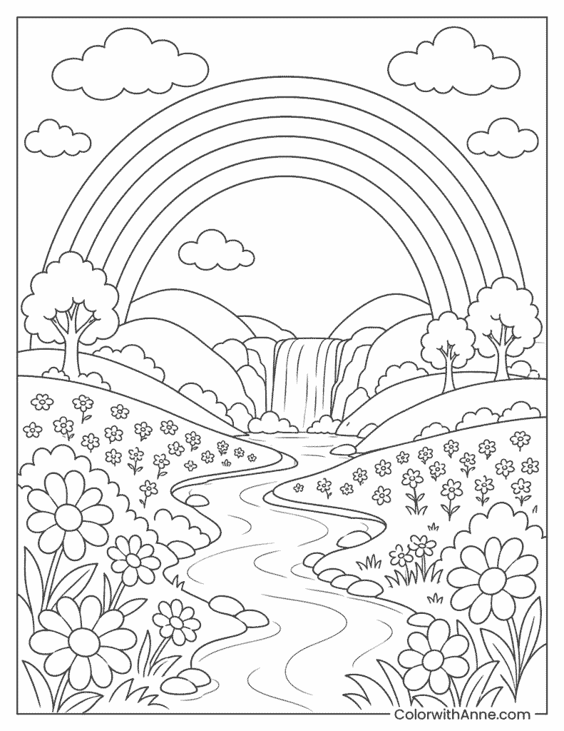 Rainbow Valley Landscape Coloring Page