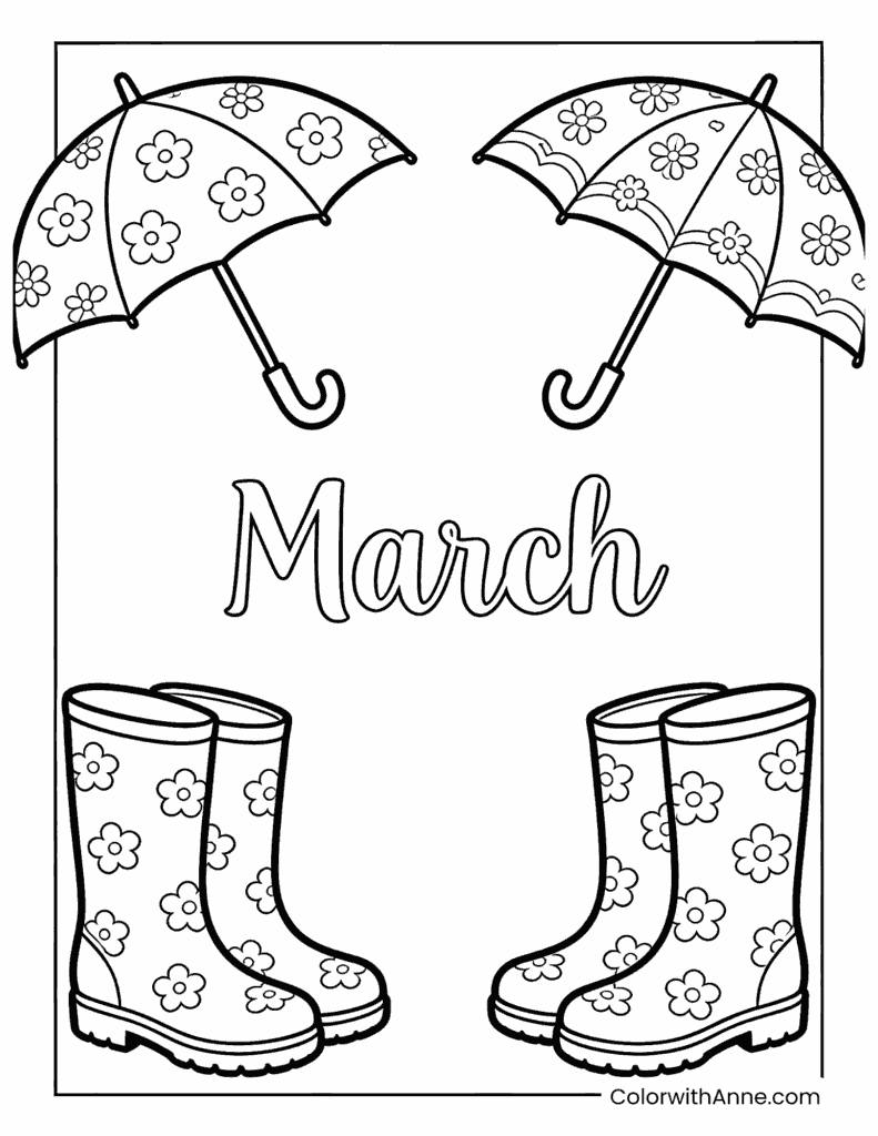 Rainy Day Essentials for March Coloring Page
