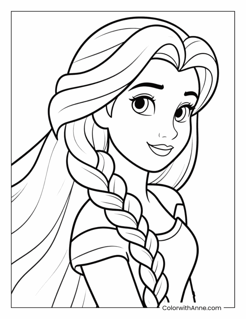 Rapunzel Braiding Hair Coloring Page