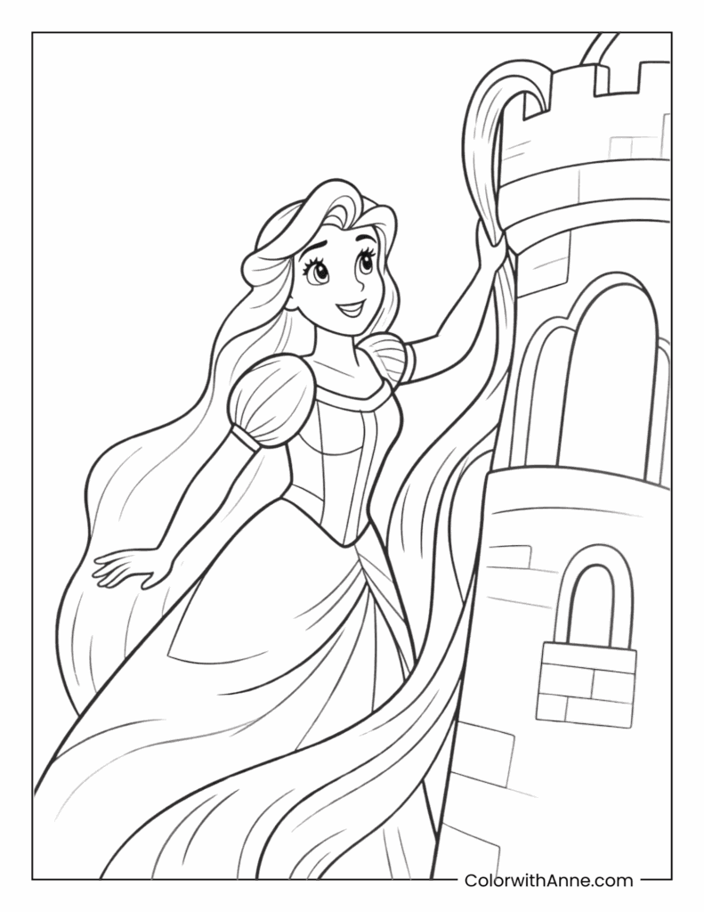 Rapunzel Escaping from Tower Coloring Page