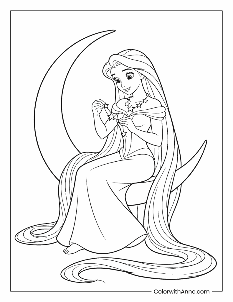 Rapunzel Sitting on the Moon Coloring Page