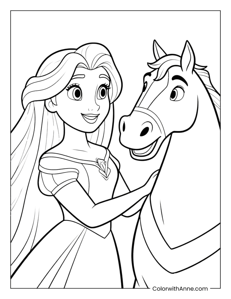 Rapunzel and Maximus Coloring Page