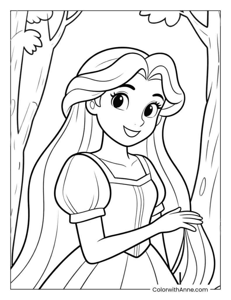 Rapunzel in the Forest Coloring Page