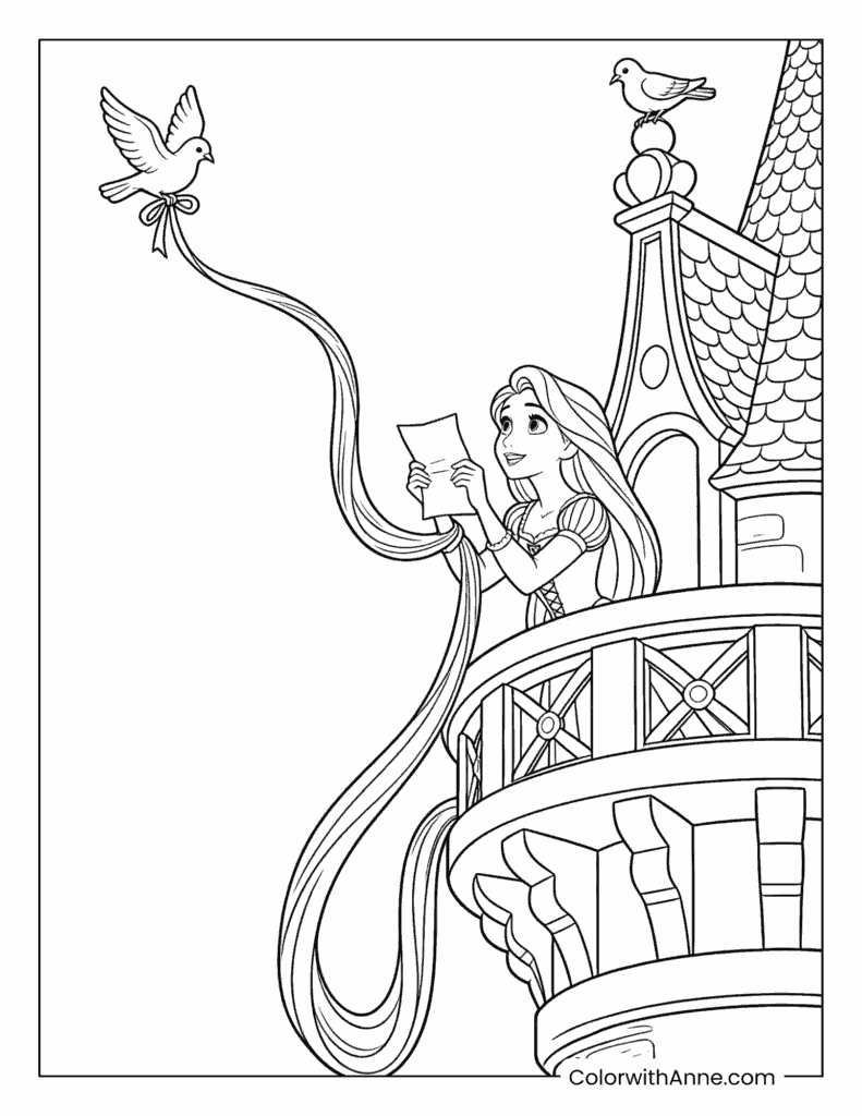 Rapunzel on a Tower Coloring Page