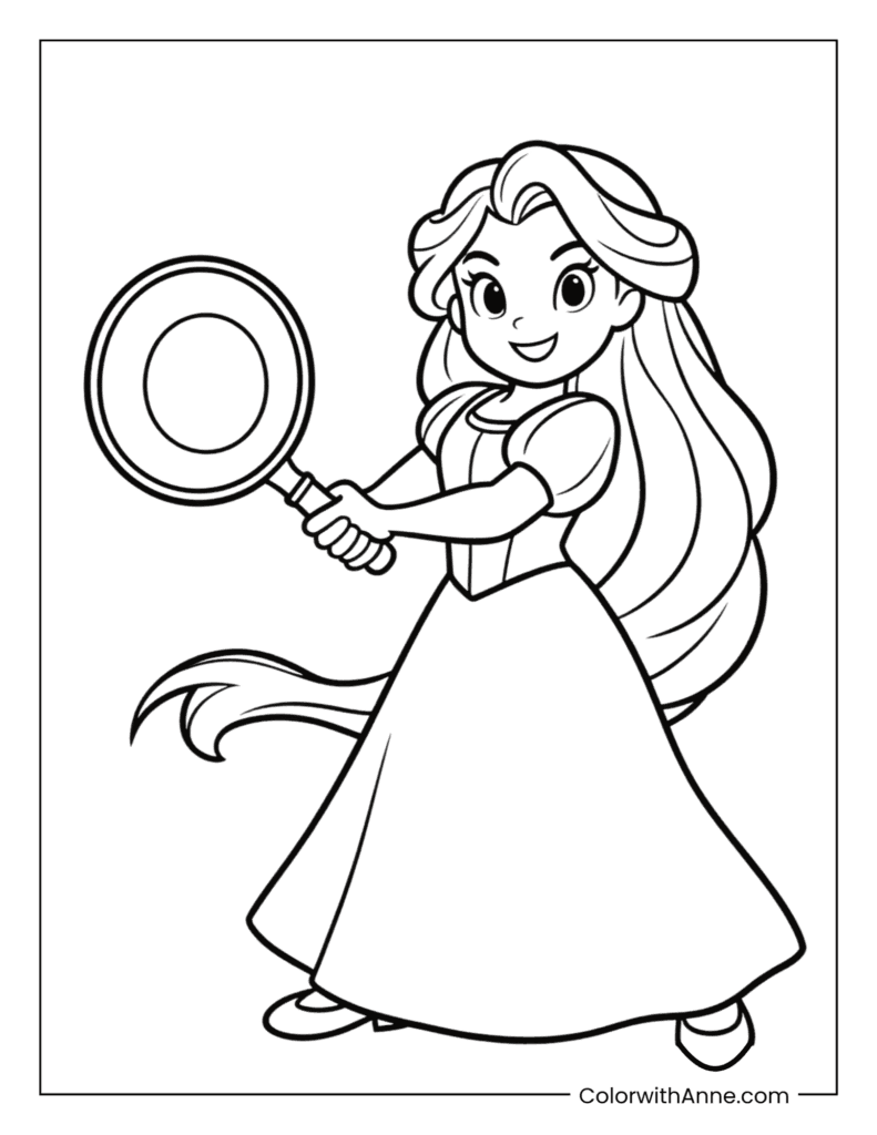 Rapunzel with Frying Pan Coloring Page