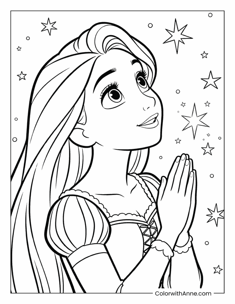 Rapunzel with a Wishing Look Coloring Page